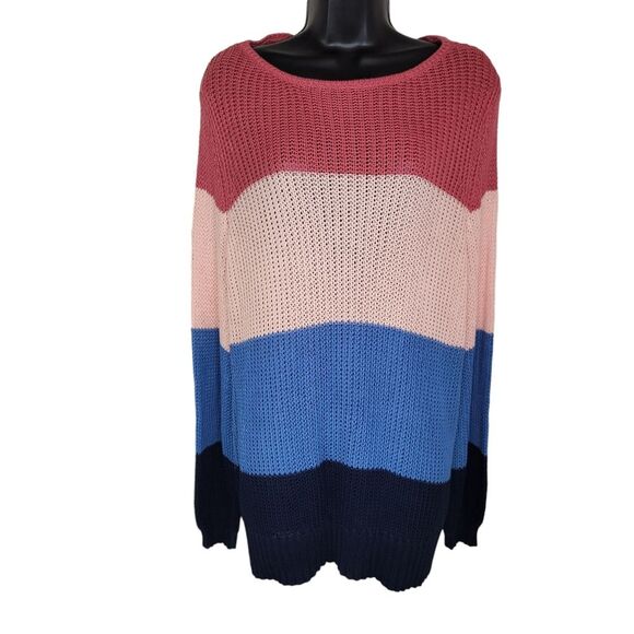 Candace Cameron Bure Nwot Stripe Open Stitch Summer Sweater 2x - Picture 1 of 6